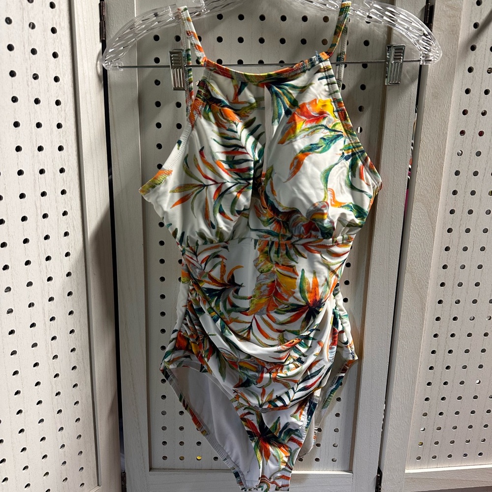 Ellen Tracy Tropical Print One-Piece Swimsuit